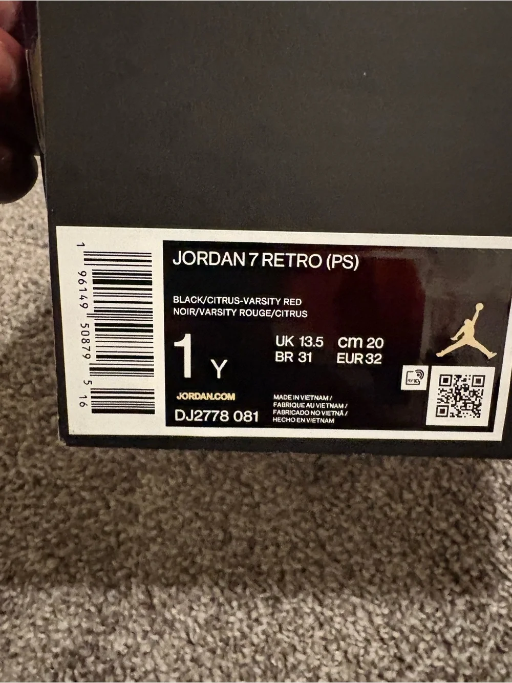 Jordan Kids Black Sneakers with Yellow & Red Accents